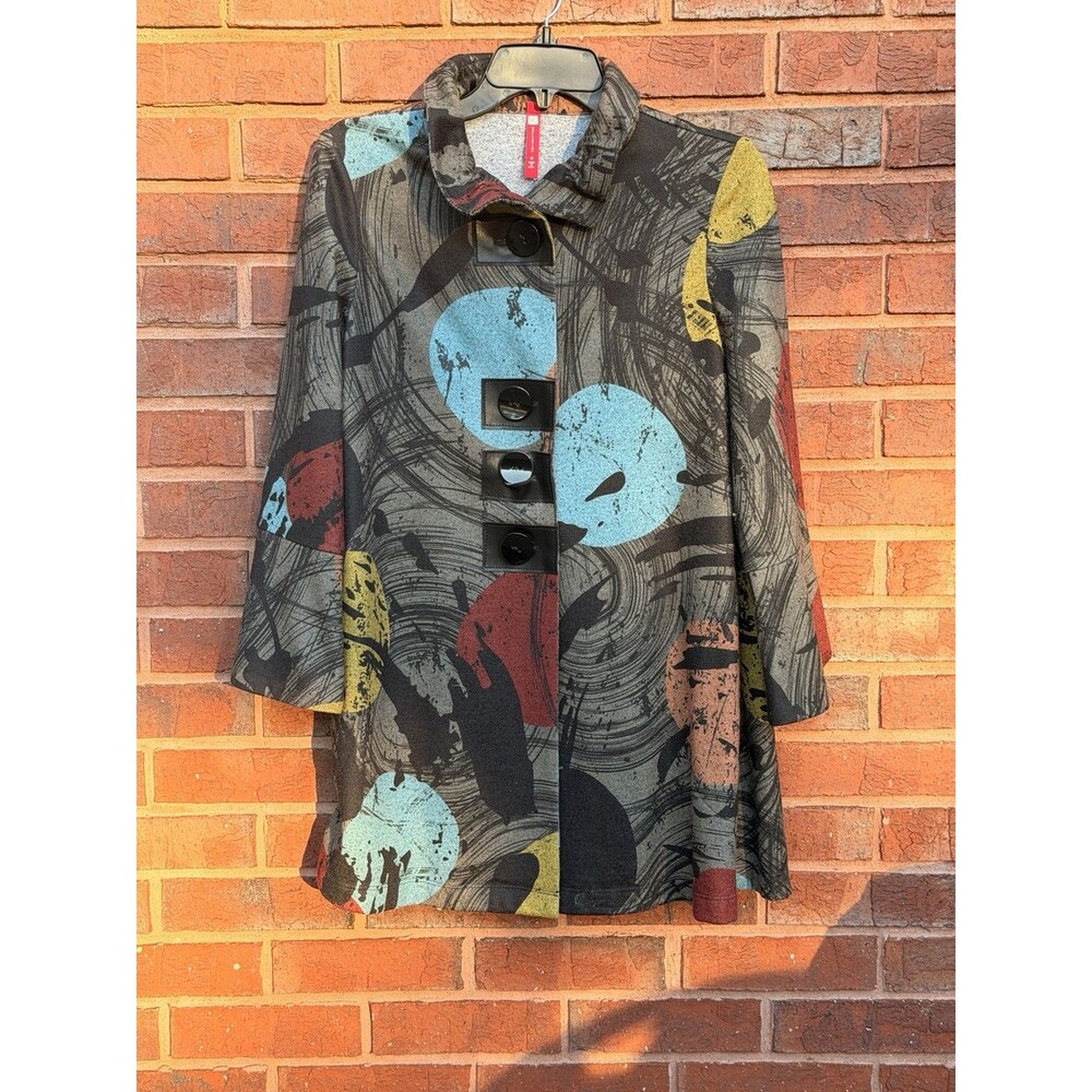 IC Collection Jacket Womens M Abstract Art To Wear Lagenlook Boho USA Artsy C22